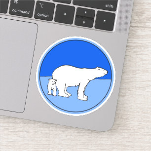 Polar Bear Mom and Cub Painting - Wildlife Art Sticker