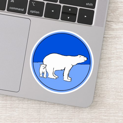 Polar Bear Mom and Cub Painting _ Wildlife Art Sticker