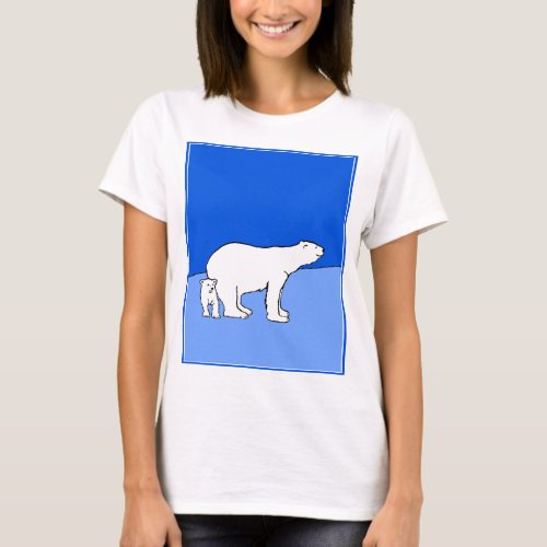 Polar Bear Mom and Cub Painting _ Wildlife Art T_Shirt