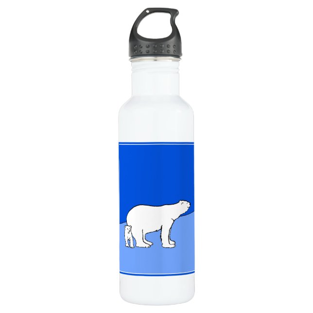 Polar Bear Mom and Cub Painting - Wildlife Art Water Bottle (Front)