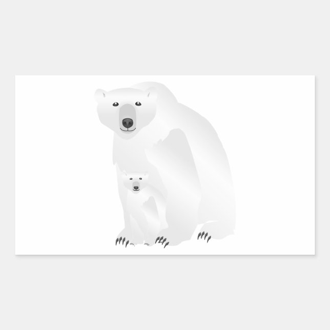 Polar Bear Mom and Cub Rectangular Sticker (Front)
