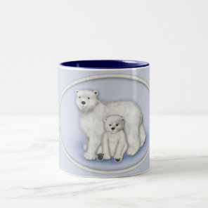 Polar Bear Mom and Cub. Two-Tone Coffee Mug