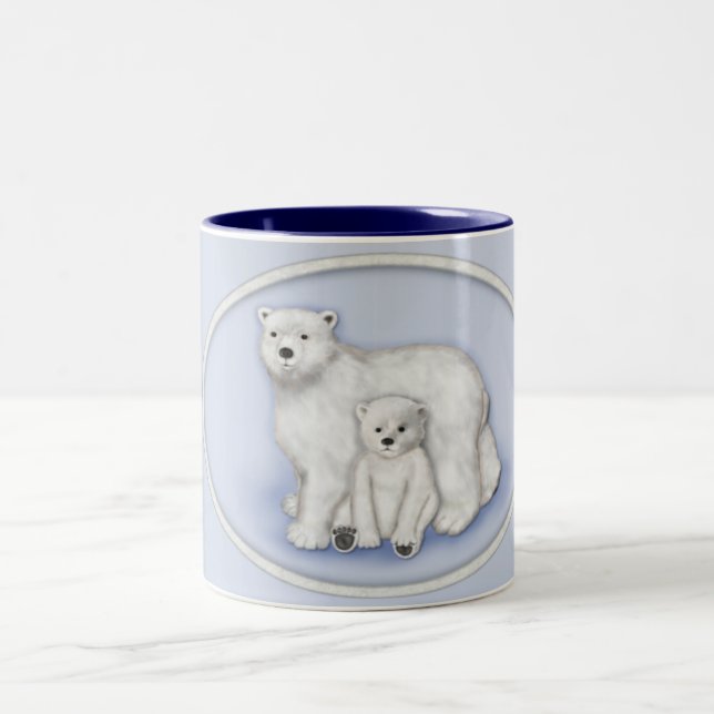 Polar Bear Mom and Cub. Two-Tone Coffee Mug (Center)
