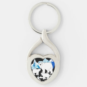 Polar Bear Mom And Cubs Keychain