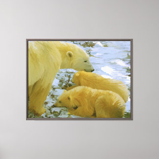Polar Bear mom and her cubs framed print