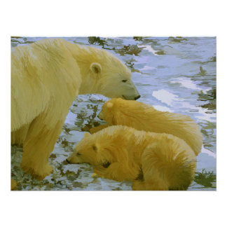 Polar Bear mom and her cubs paper print