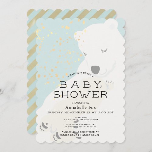 Polar Bear Mom  Cub Blue Baby Shower Invitation