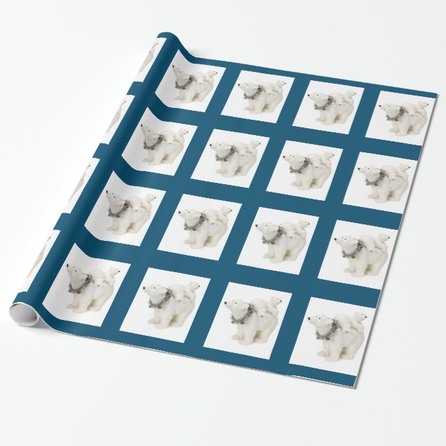 Polar Bear Mom & Cub Christmas Wrapping Paper (Unrolled)