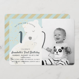 Polar Bear Mom & Cub Photo 1st Birthday Invitation