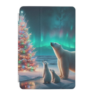 Polar Bear Mom Cubs Christmas Tree Aurora Borealis iPad Mini Cover