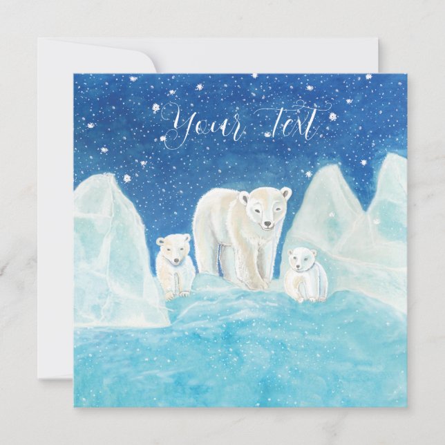Polar Bear Mom & Two Cubs Illustration   Card (Front)