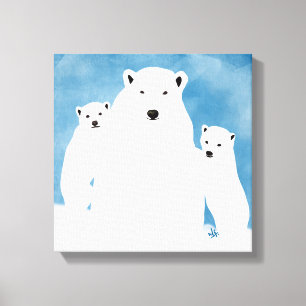 Polar Bear Mom With Cubs Canvas Print