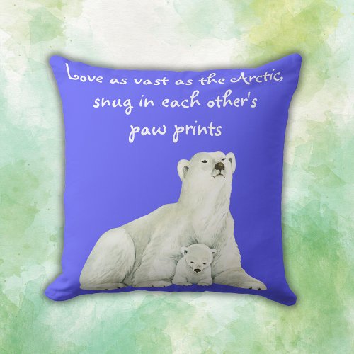 Polar bear mom with her cub  outdoor pillow