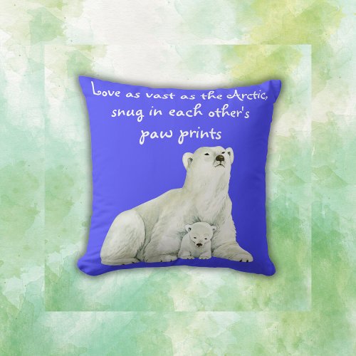 Polar bear mom with her cub  throw pillow