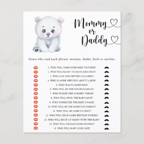 Polar bear _ mommy or daddy baby shower game