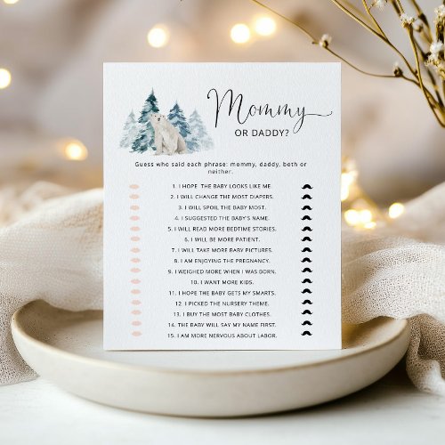 Polar bear mommy or daddy baby shower game