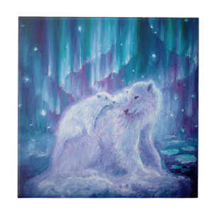 Polar bear mother and baby ceramic tile