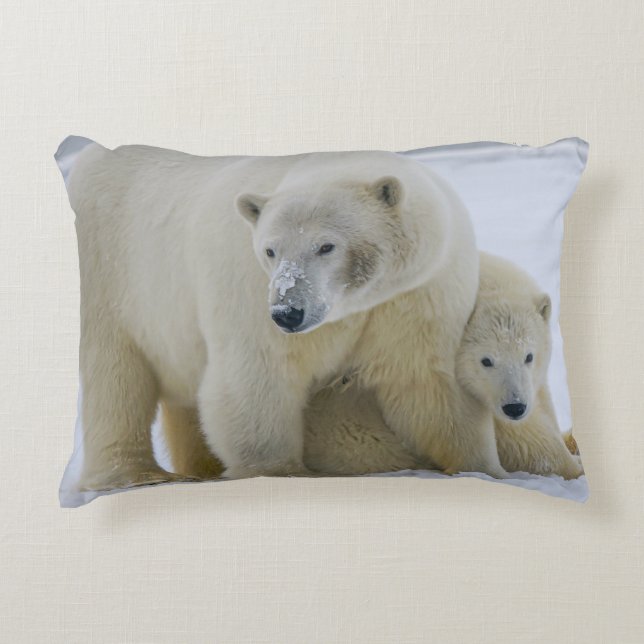 POLAR BEAR MOTHER AND CUB NORTHERN ALASKA ACCENT PILLOW (Front)