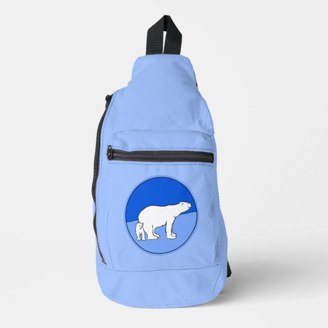 Polar Bear Mother and Cub Painting Wildlife Art Sling Bag (Front)