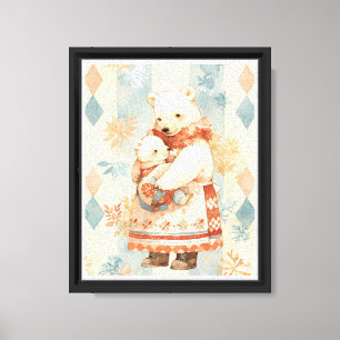 Polar Bear Mother and Cub Winter Attire Nursery Canvas Print
