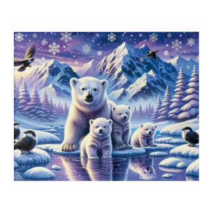 Polar Bear Mother and Cubs in Snowy Landscape Acrylic Print