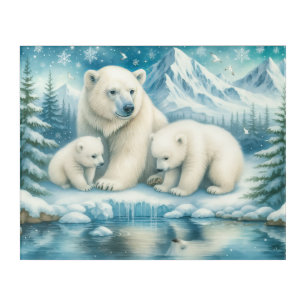 Polar Bear Mother and Cubs in Snowy Landscape Acrylic Print