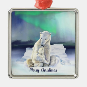 Polar Bear Mother & Baby Christmas Metal Ornament