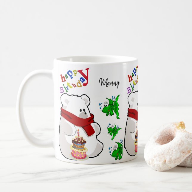 Polar Bear Mug Happy Birthday Mug (With Donut)