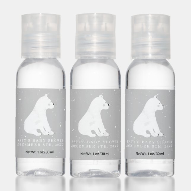 Polar Bear Neutral Gray Winter Baby Shower Hand Sanitizer (Set)