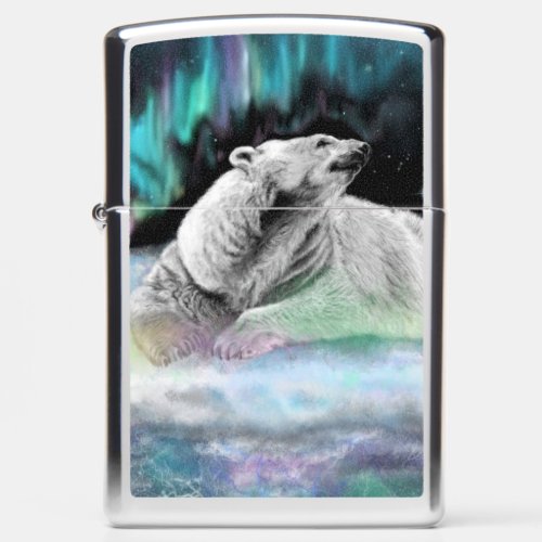 Polar Bear Night _ Migned Drawing  Zippo Lighter