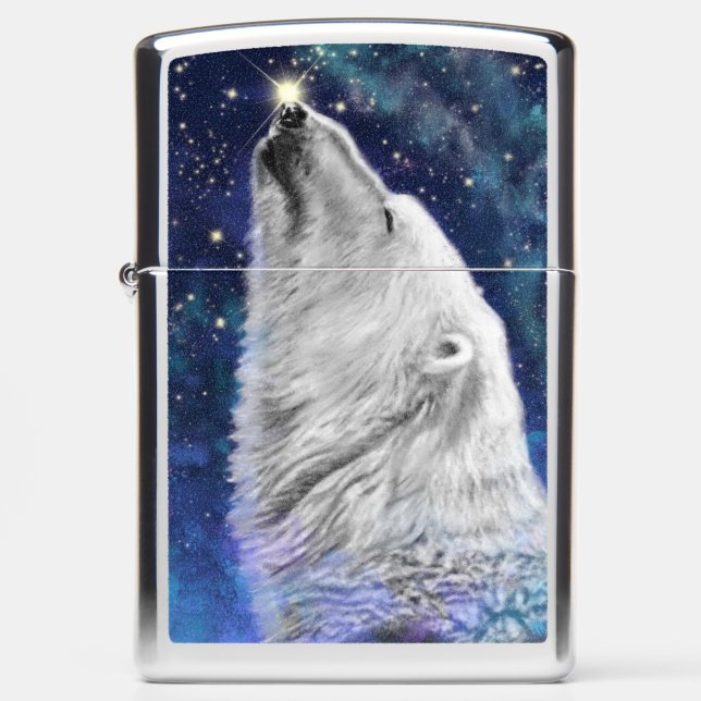 Polar Bear Night Zippo Lighter - Modern (Front)