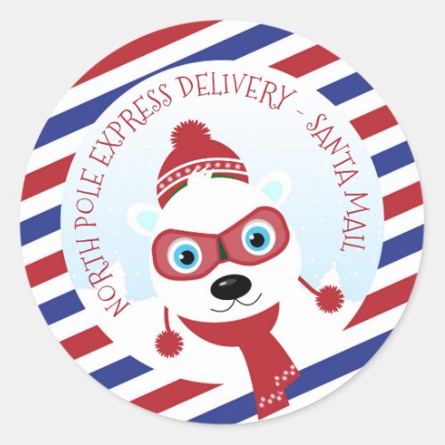 Polar Bear North Pole Delivery Round Sticker