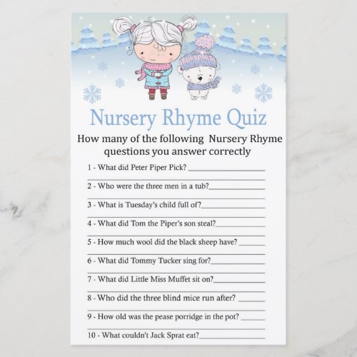 polar bear Nursery Rhyme Quiz baby shower game