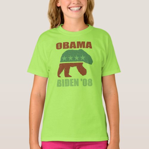 Polar Bear Obama Biden 08 Kids Ringer Shirt