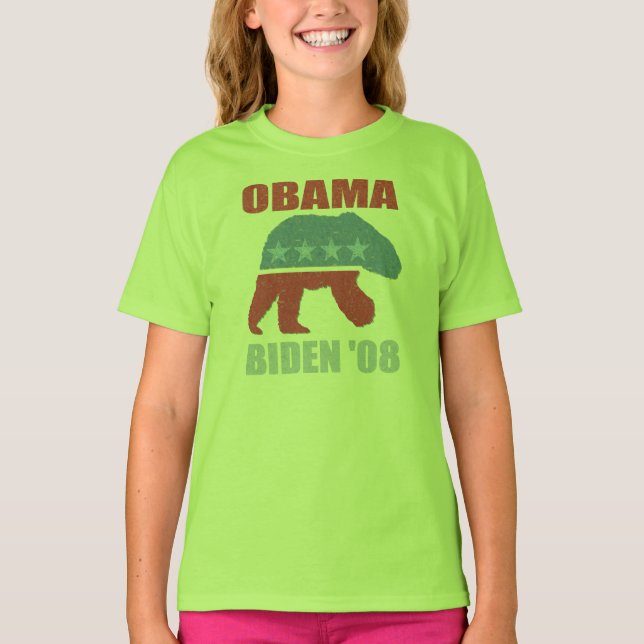 Polar Bear Obama Biden '08 Kids Ringer Shirt (Front)