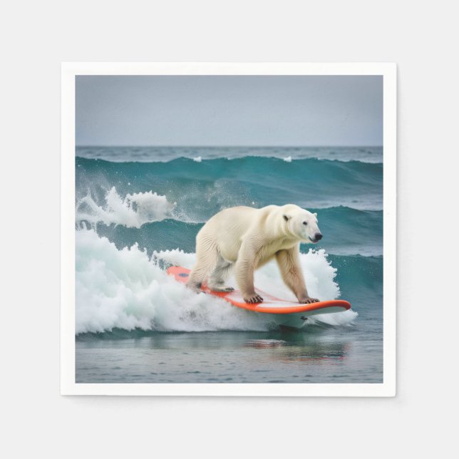 Polar Bear On A Surfboard Napkins (Front)