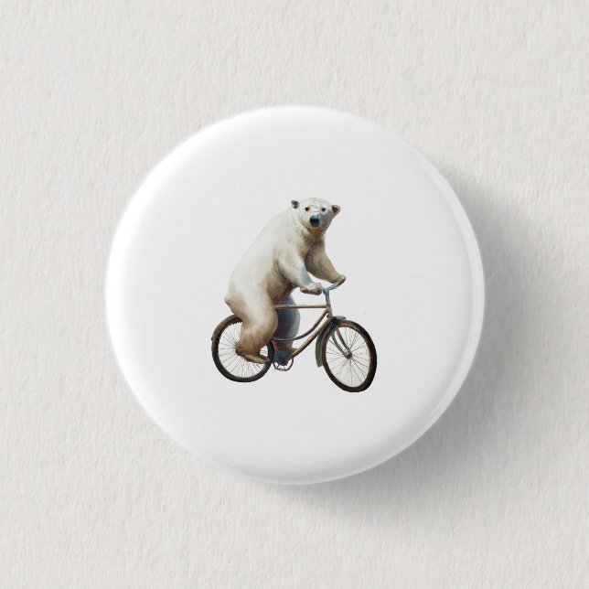 Polar Bear On Bicycle Button (Front)