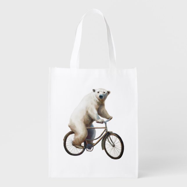 Polar Bear On Bicycle Grocery Bag (Front)