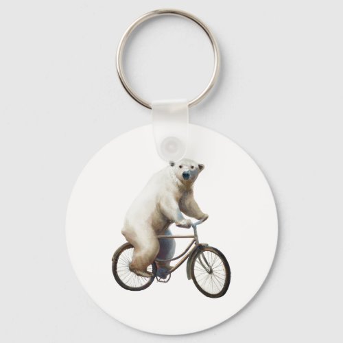 Polar Bear On Bicycle Keychain