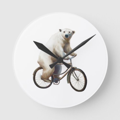 Polar Bear On Bicycle Round Clock