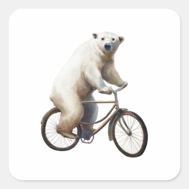 Polar Bear On Bicycle Square Sticker (Front)
