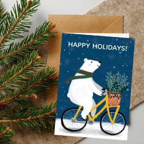 Polar Bear on Bike Charming Cute Christmas Custom Holiday Card