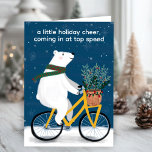 Polar Bear on Bike Funny Cute Christmas Custom Holiday Card<br><div class="desc">Check out this cute bear riding a bicycle in the snow. Customize it with your own text on the front and inside by clicking "personalize". Check my shop for more matching items!</div>