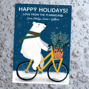 Polar Bear on Bike Handmade Cute Christmas Custom Holiday Card