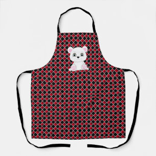 Polar bear on black and red checkered pattern apron