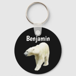 Polar Bear on Black Personalized Name Keychain