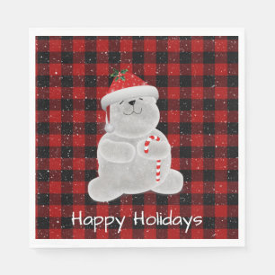 Polar Bear on Buffalo Plaid Napkins