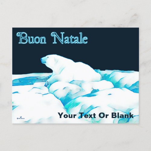 Polar Bear On Ice _ Buon Natale Holiday Postcard
