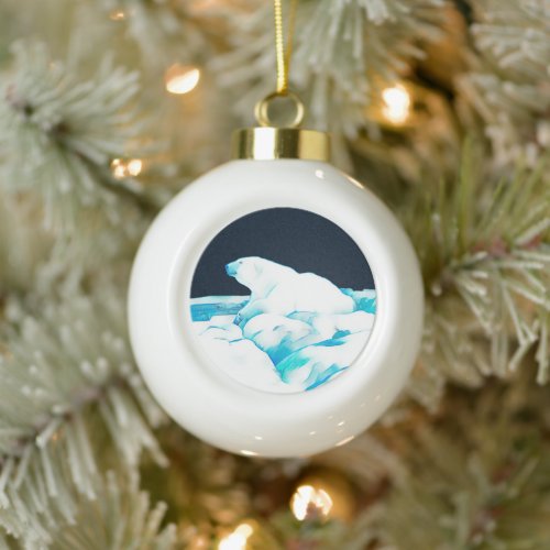Polar Bear On Ice Ceramic Ball Christmas Ornament