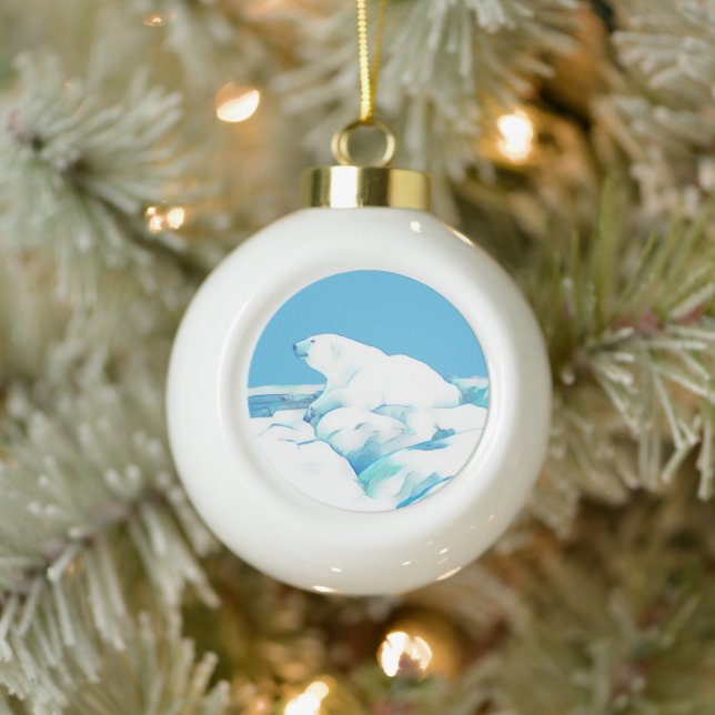 Polar Bear On Ice Ceramic Ball Christmas Ornament (Tree)